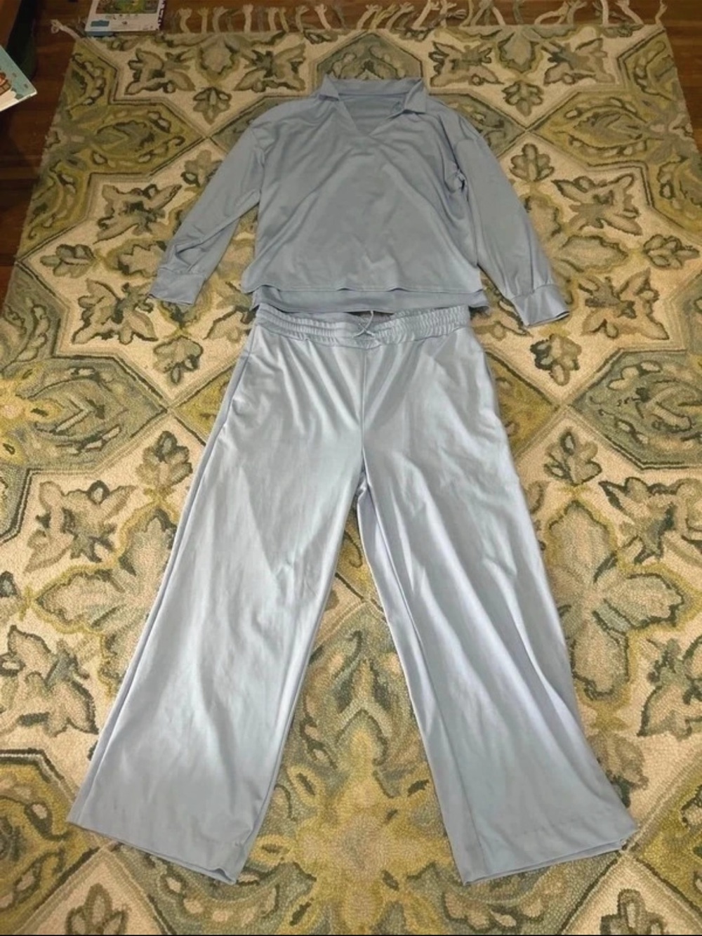 Light Blue Women's lounge Set - Soft Long-Sleeve Top & Wide-Leg Pants
